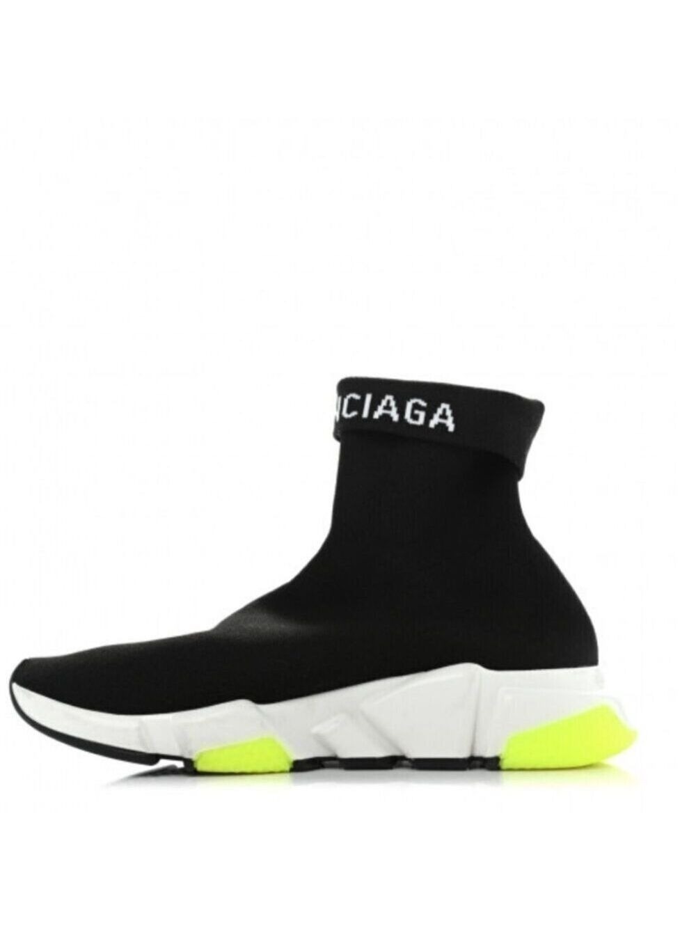 BALENCIAGA | Neoprene Knit Speed Cuffed Sneakers Black White Yellow Fluo sz 40